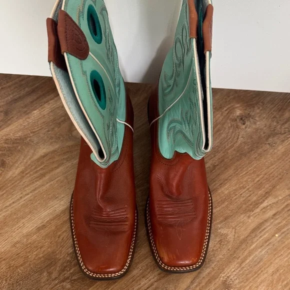 Ariat Teal + Brown Western Cowboy Boots - Picture 2 of 3